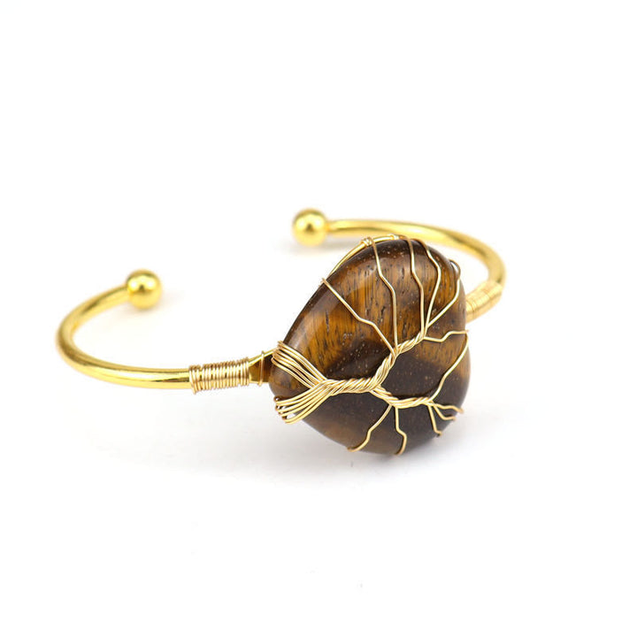 Olivenorma Gold Copper Wire Wrapped Natural Heart Shape Crystal Bracelet - Tiger Eye - image 9