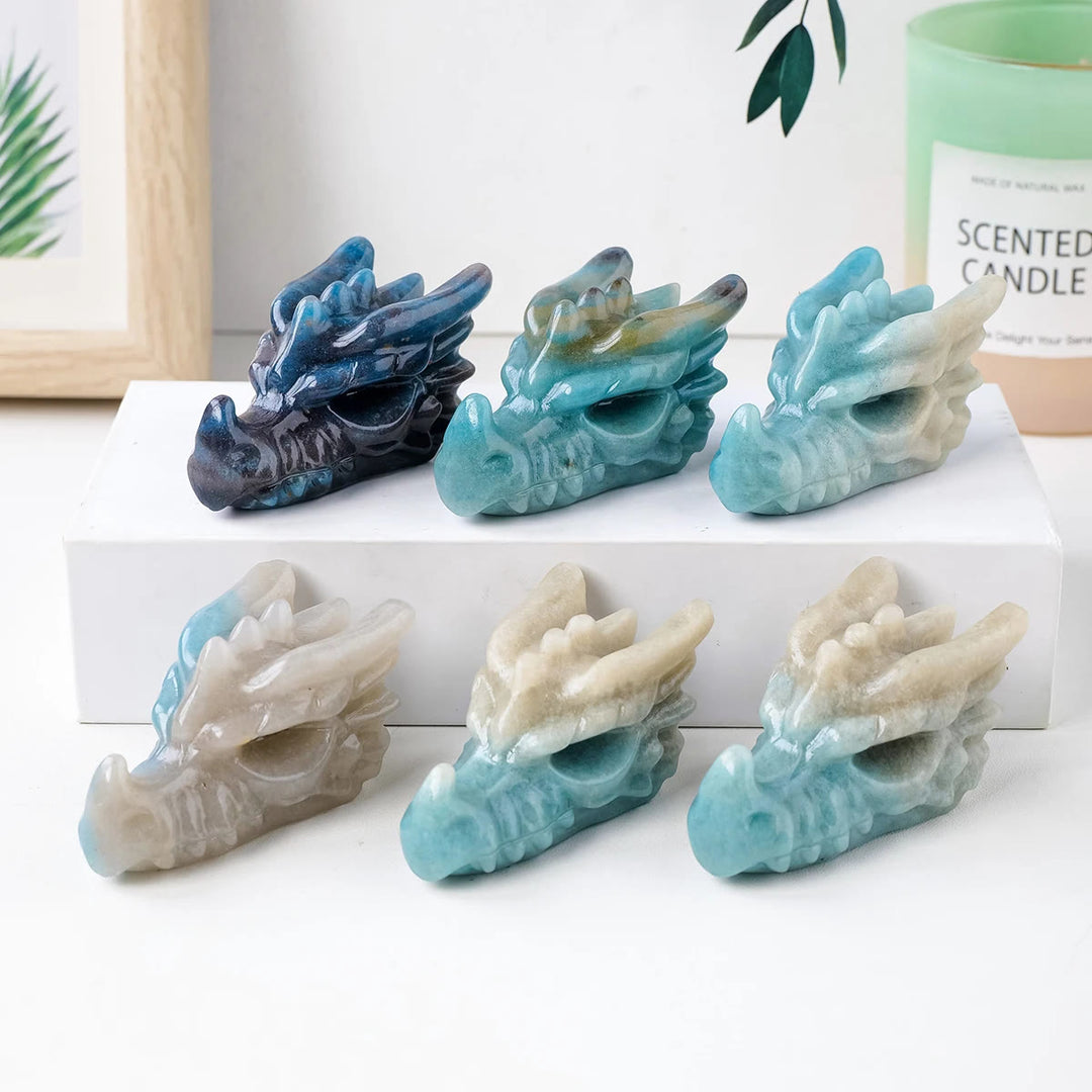 Olivenorma Blue Apatite Carved Dragon Head Skull Gemstone Decoration - Blue Apatite - image 0