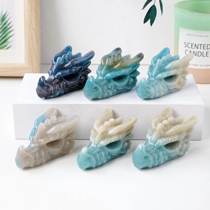 Olivenorma Blue Apatite Carved Dragon Head Skull Gemstone Decoration - Blue Apatite - image 0