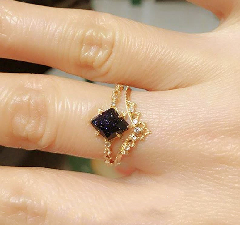 Olivenorma Blue Sandstone White Zircon Double Row Crown Ring - image 3