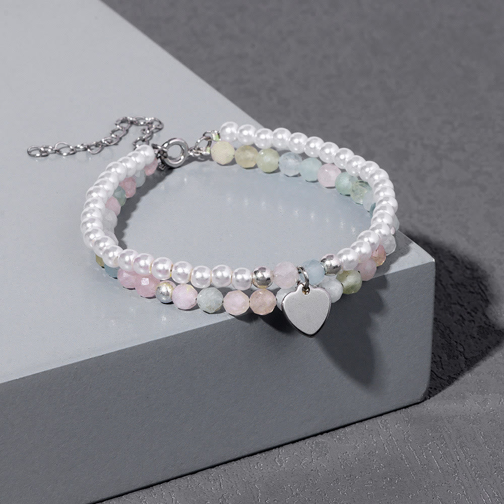 Olivenorma Faceted Stone Pearl Heart Charm Double Layer Bracelet - image 12