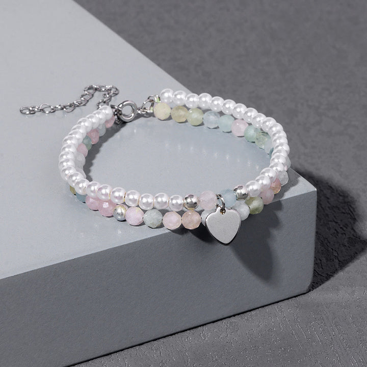 Olivenorma Faceted Stone Pearl Heart Charm Double Layer Bracelet - image 12