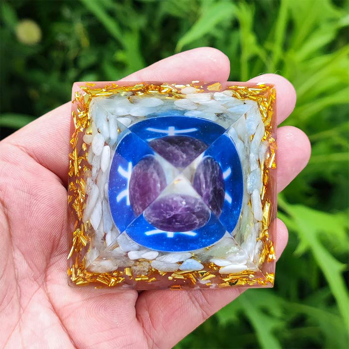 Olivenorma Amethyst with White Agate Pisces Zodiac Orgone Pyramid - image 4