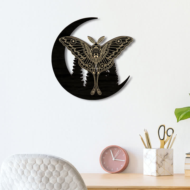 Olivenorma Crescent Moon Moth Wooden Wall Decor - image 4