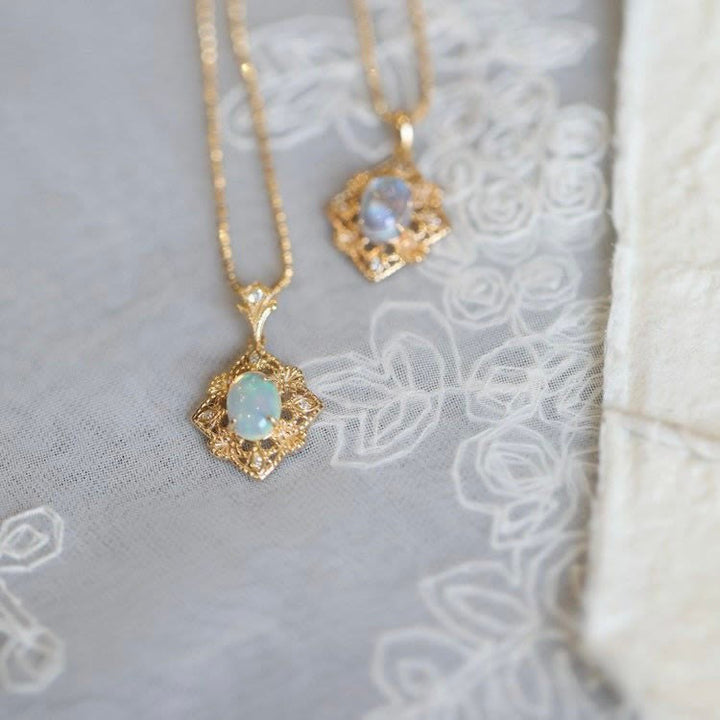 Olivenorma Natural Opal Cutout Rhombus Pendant Necklace - image 3