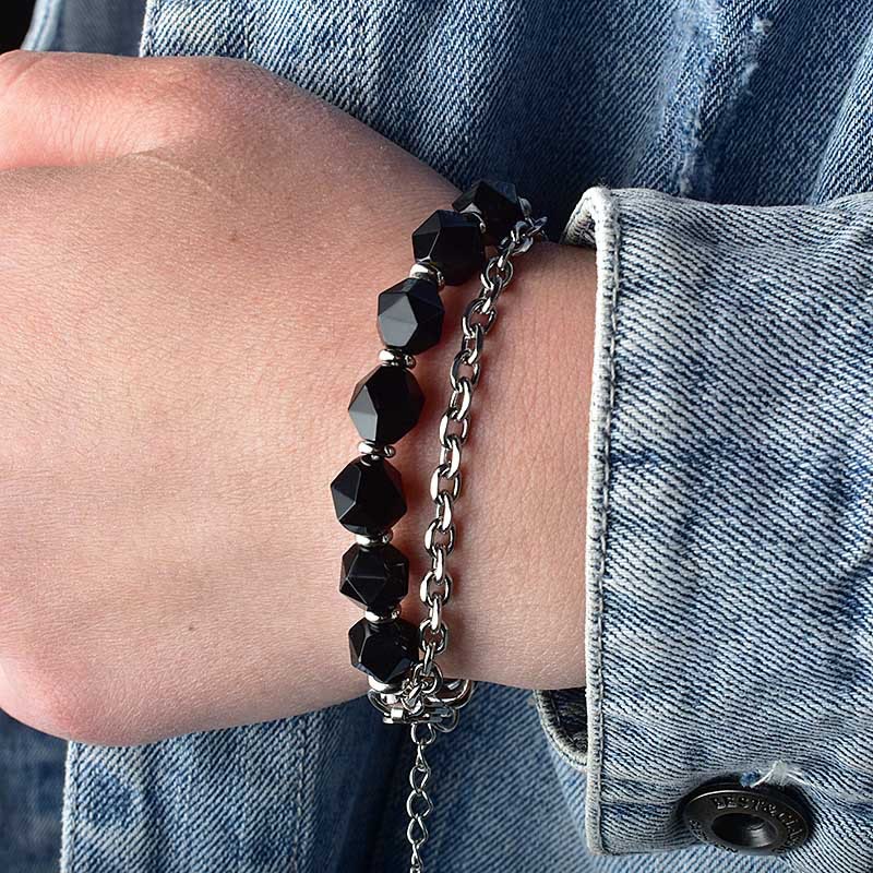 Olivenorma Faceted Black Onyx Tiger Eye Stainless Steel Bracelet - image 4