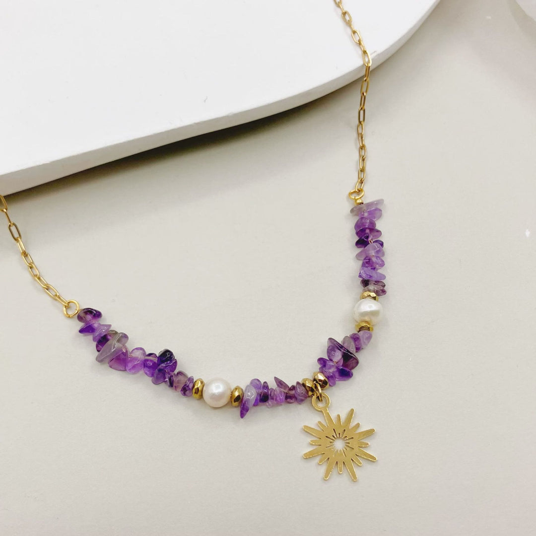 Olivenorma Irregular Amethyst Pearl 16 Pointed Star Pendant Necklace - Amethyst&Pearl - image 0