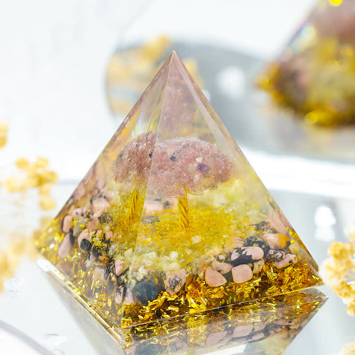 Olivenorma Strawberry Quartz With Rhodonite Tree Of Life Orgone Pyramid - image 1