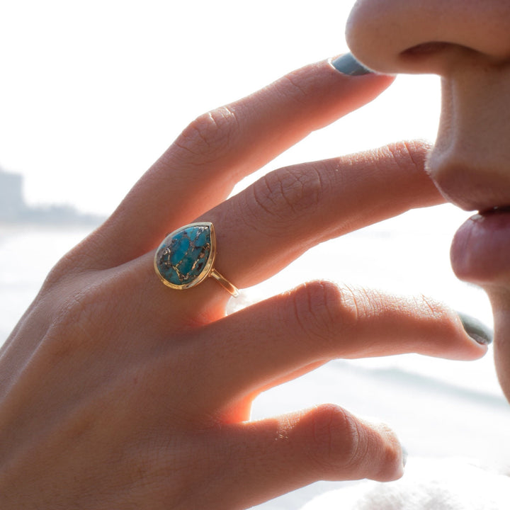 Olivenorma Copper Turquoise Tear Drop Ring - image 4