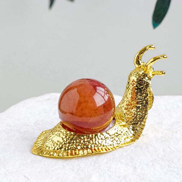 Olivenorma Natural Crystal Ball Holder Small Snail Gemstone Decoration - Red Agate - Golden - image 13
