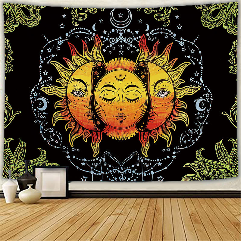 Olivenorma Sun Moon Tattoo Cat Meditation Wall Hanging Tapestry - Sun & Human Face (Yellow) - Brushed fabric - 78.74"*59.05"(200*150cm) - image 2