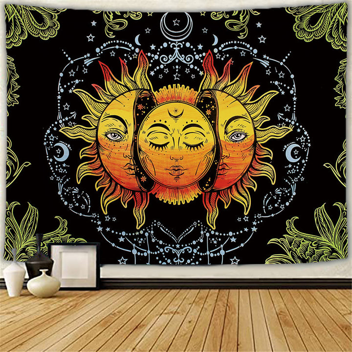 Olivenorma Sun Moon Tattoo Cat Meditation Wall Hanging Tapestry - Sun & Human Face (Yellow) - Brushed fabric - 78.74"*59.05"(200*150cm) - image 2