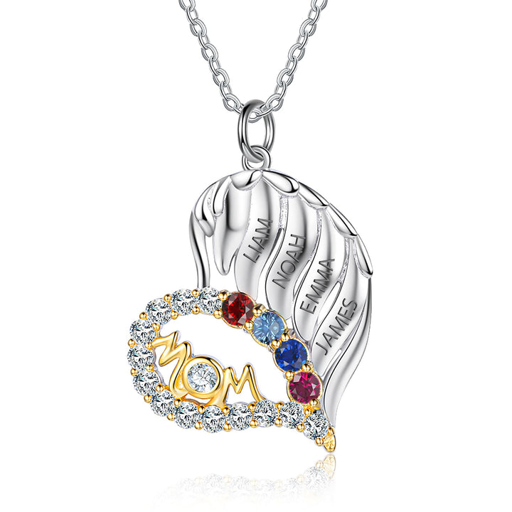 Olivenorma Mothers Birthstones Half Diamond Heart Necklace - Silver - 4 Birthstone - image 10