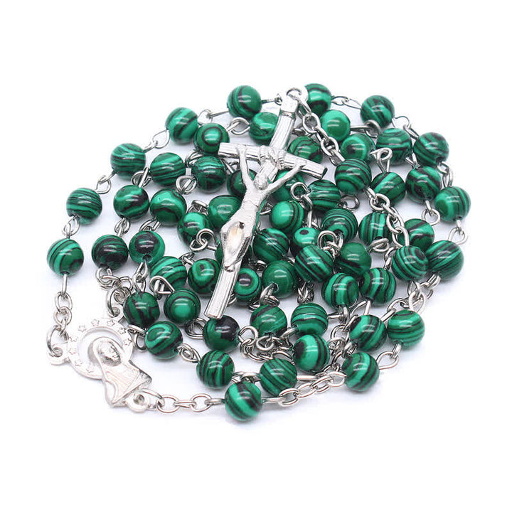 Olivenorma Natural Malachite Cross Rosary Necklace - Malachite - image 0