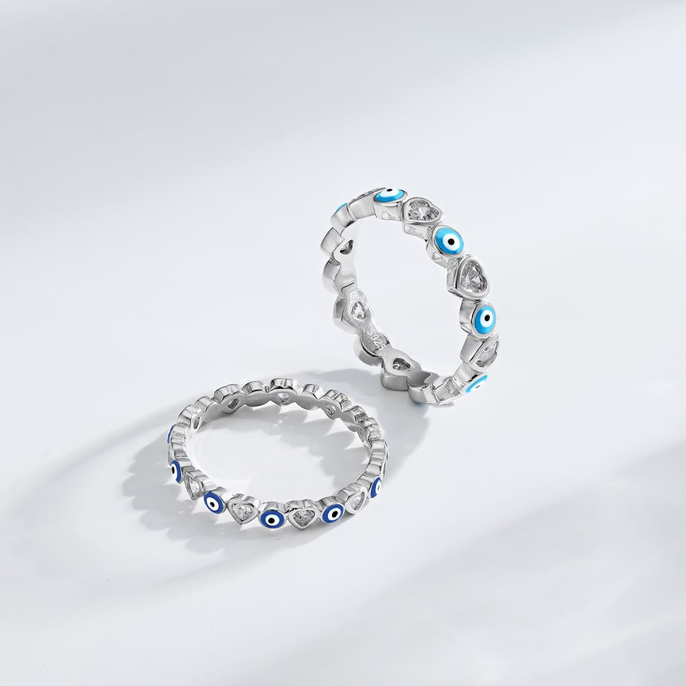 Olivenorma S925 Sterling Silver Heart White Zircon Evil Eye Ring - image 16