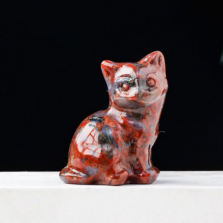 Olivenorma Natural Crystal Lucky Cat Carved Gemstone Decoration - Red Amphibole - image 14