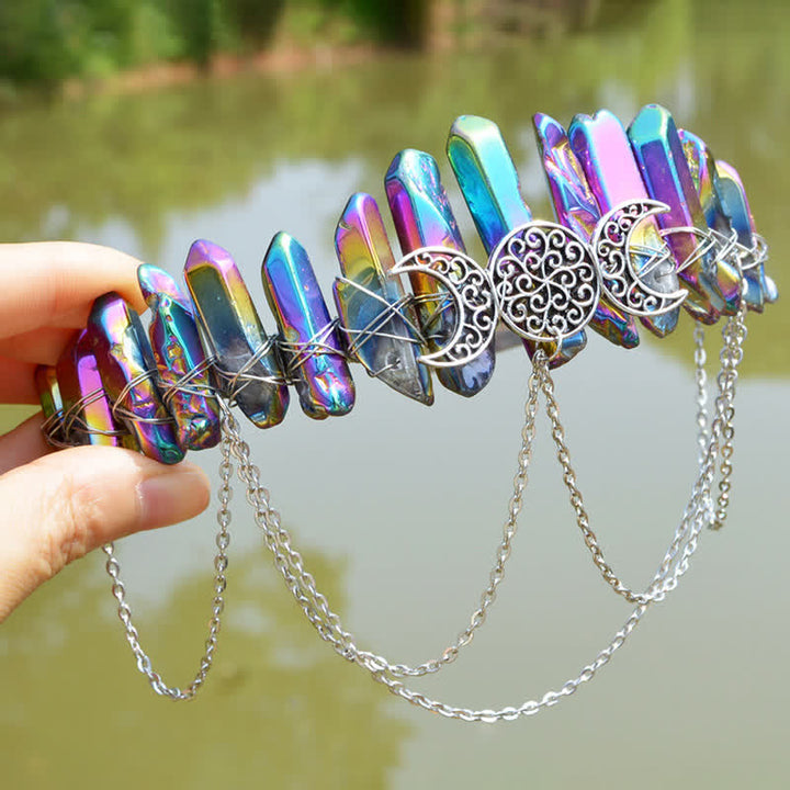 Olivenorma Cresent Moon Goddess Natural Crystal Crown - Labradorite#3 - image 46