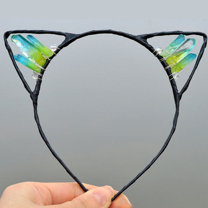 Olivenorma Electroplating Crystal Cat Ears Headband - Blue Green Quartz - image 12