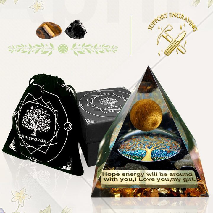 Olivenorma Guardian's Flame-Tiger Eye & Obsidian Protection Orgone Pyramid - image 6