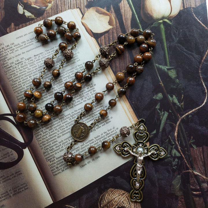 Olivenorma Grade A Tiger Eye Cross Pendant Rosary Necklace - Tiger Eye&Cross - image 0