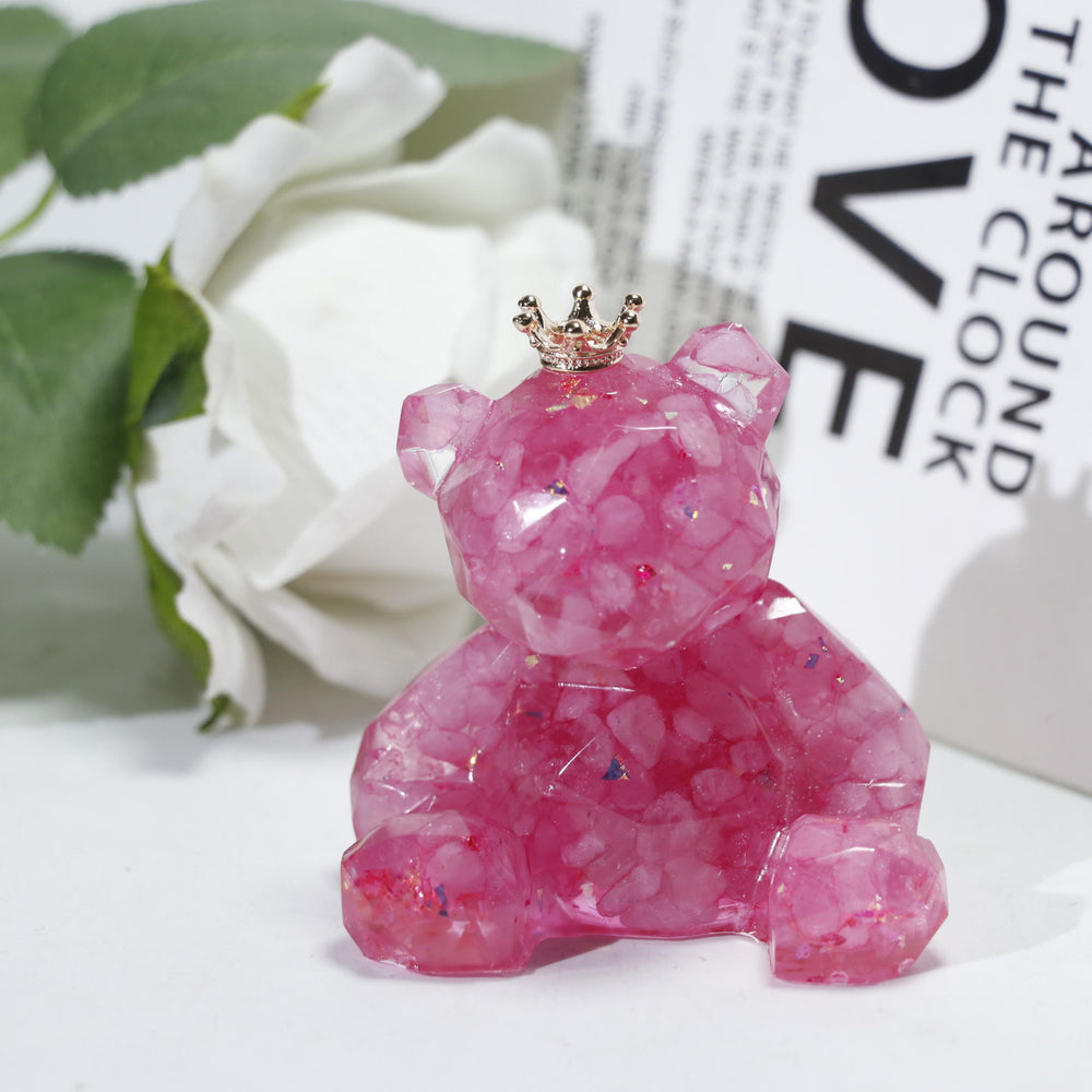 Olivenorma Crystal Gravel Resin Bear Ornament Gemstone Decoration - Pink Crystal - image 1