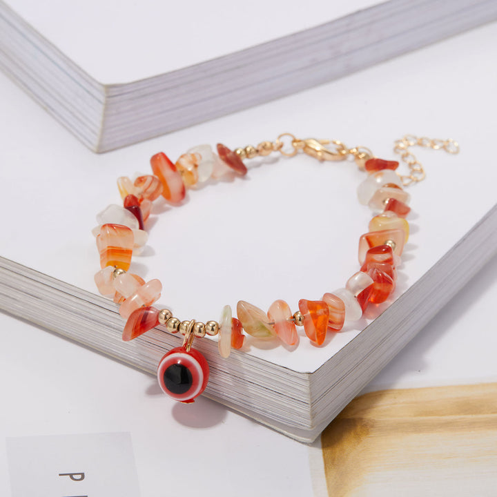 Olivenorma Natural Crystal Gravel Evil Eye Pendant Bracelet - Red Agate - image 8