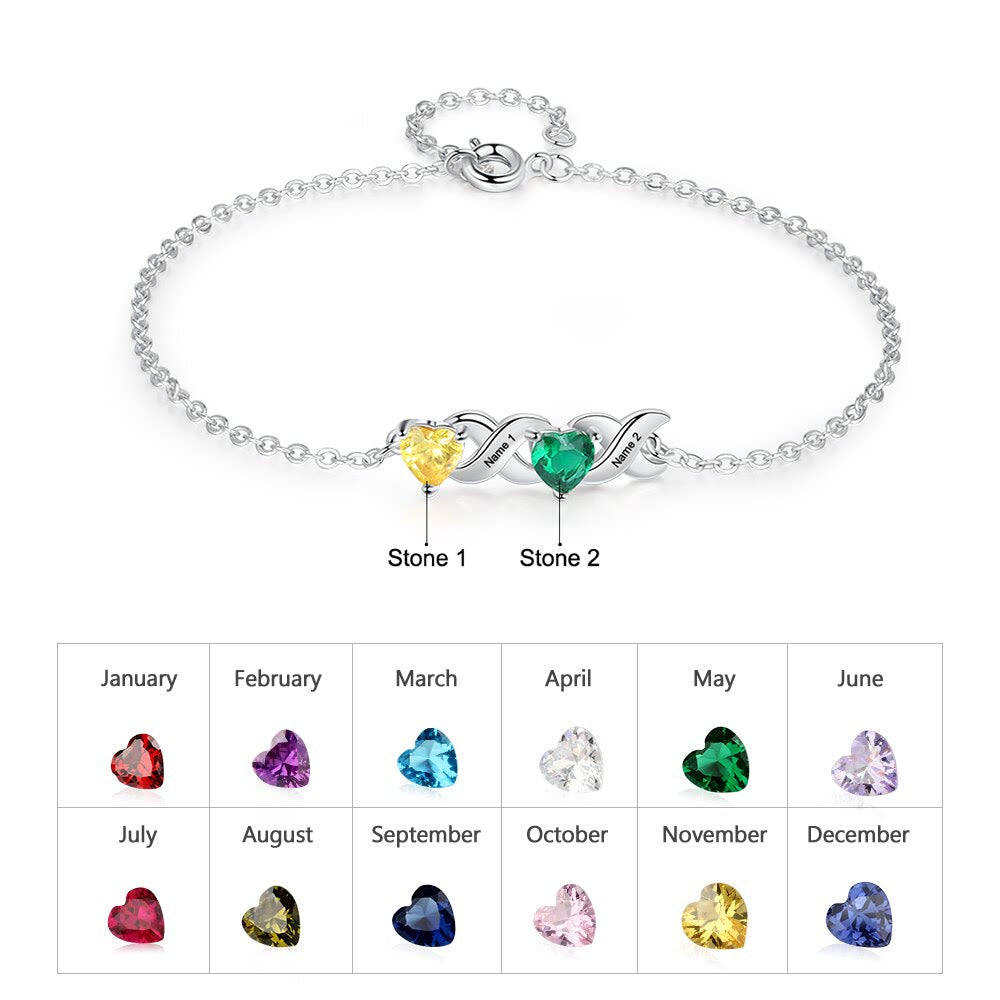 Olivenorma Custom Engraved Mothers Birthstone Bracelet - Silver - 2 Birthstone - image 1
