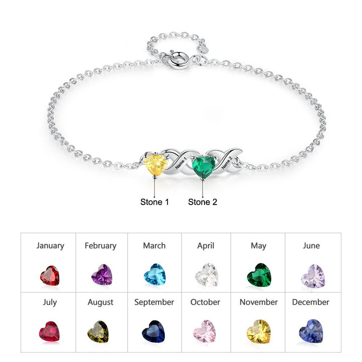 Olivenorma Custom Engraved Mothers Birthstone Bracelet - Silver - 2 Birthstone - image 1