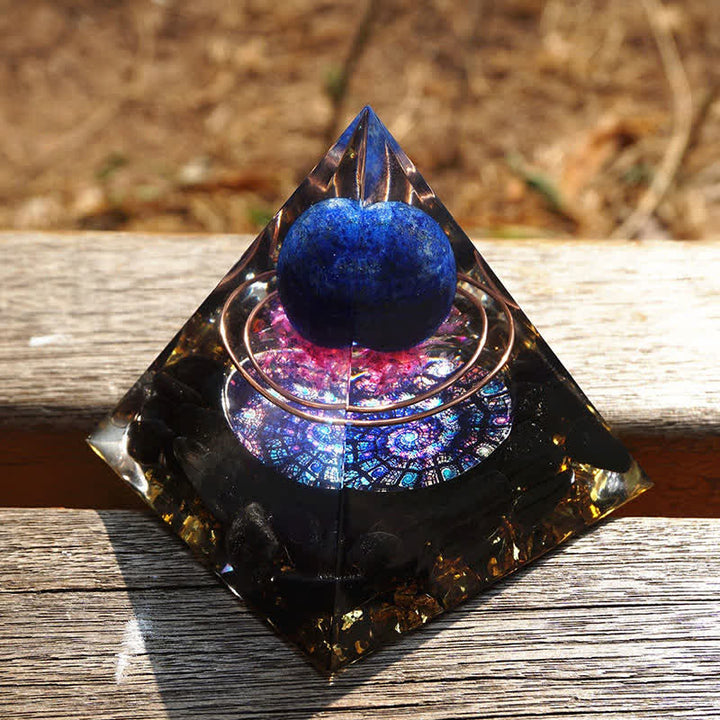 Olivenorma Lapis Lazuli Sphere with Obsidian Orgone Pyramid - image 2