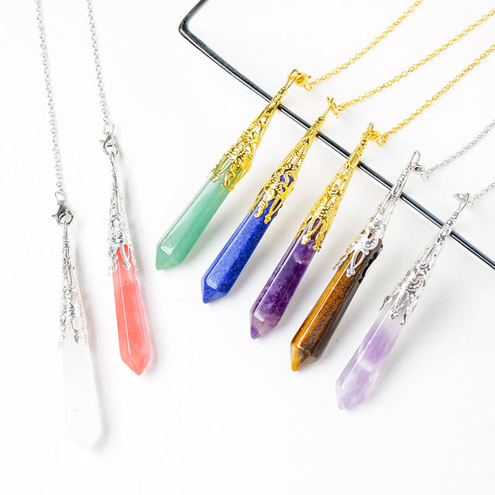 Olivenorma Natural Crystal Golden Silver Color Copper Chain Pendulum - image 4