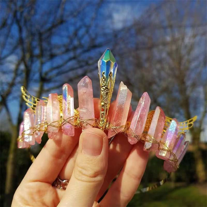 Olivenorma Natural Multicolored Crystal Gold Wings Headband - Rose Quartz - image 3