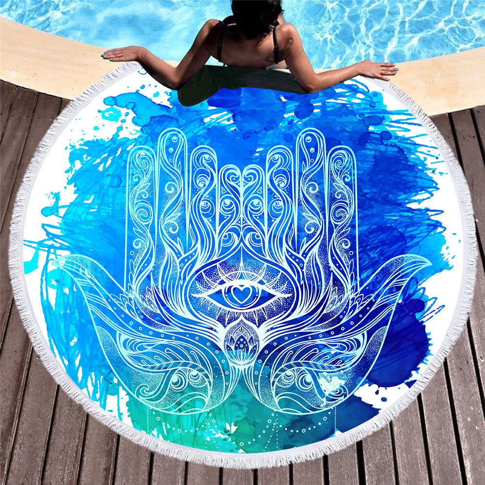 Olivenorma Hamsa Print Round Beach Towel Tapestry - Hamsa & Evil Eye#6 - 39.37"*27.55"(150*150cm) - image 10