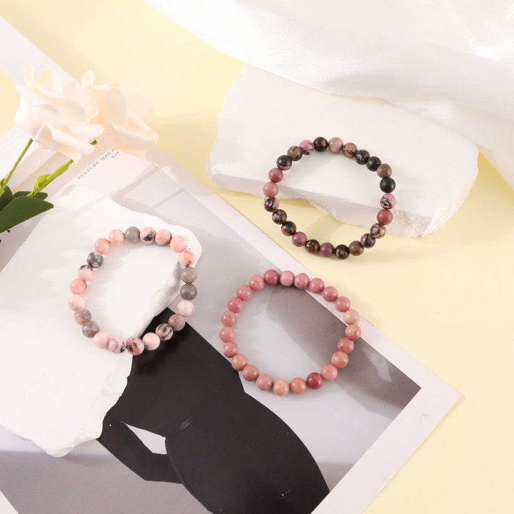 Olivenorma Rhodochrosite Pink Zebra Stone 8mm Handmade Beaded Bracelet - image 7