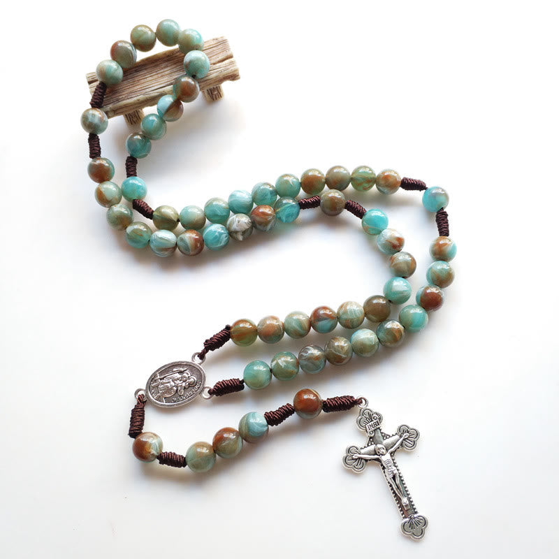 Olivenorma Amazonite Maria Holy Medal Cross Pendant Rosary Necklace - image 2