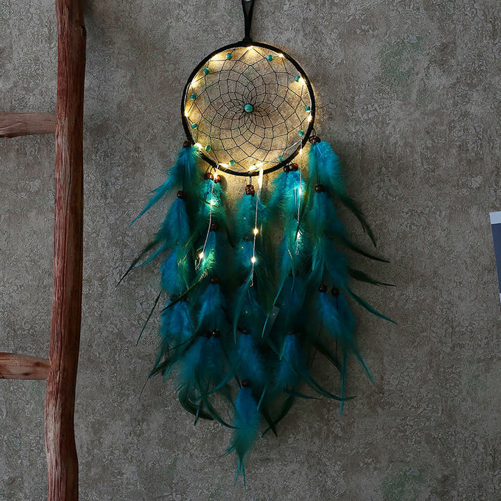 Olivenorma Turquoise Beaded Braided Floral Blue Feather Dream Catcher - image 8