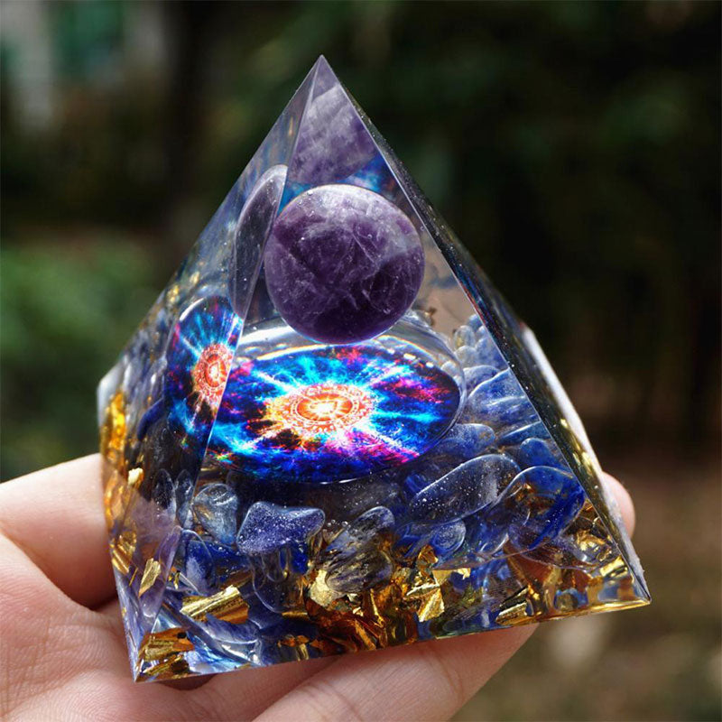 Olivenorma Amethyst Crystal Sphere & Blue Quartz Orgone Pyramid - image 1