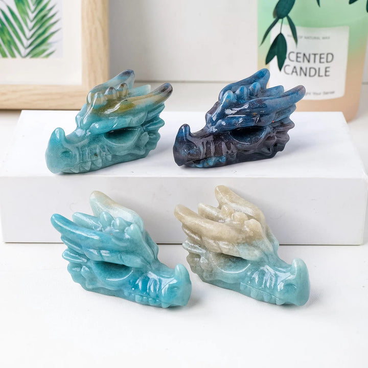 Olivenorma Blue Apatite Carved Dragon Head Skull Gemstone Decoration - image 5