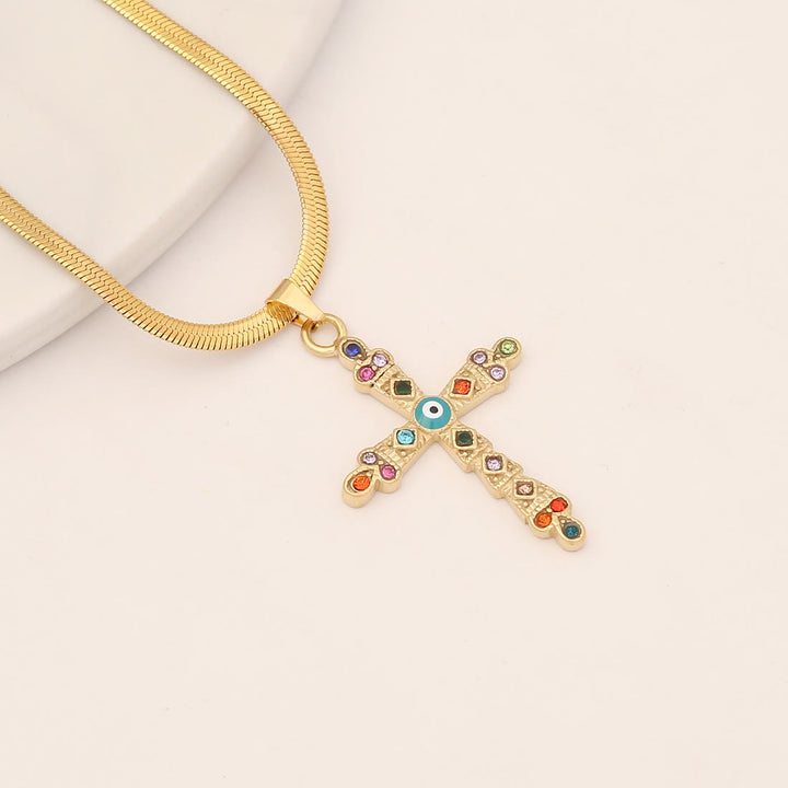 Olivenorma Turquoise Evil Eye Cross Pendant Necklace - Evil Eye&Cross - image 1