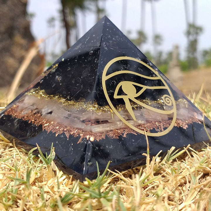 Olivenorma Obsidian Eye Of Horus Protection Orgone Pyramid - image 4
