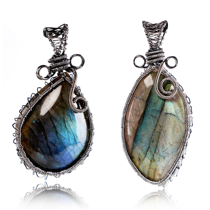 Olivenorma Natural Labradorite Amorphous Bound Wire Pendant Necklace - image 5
