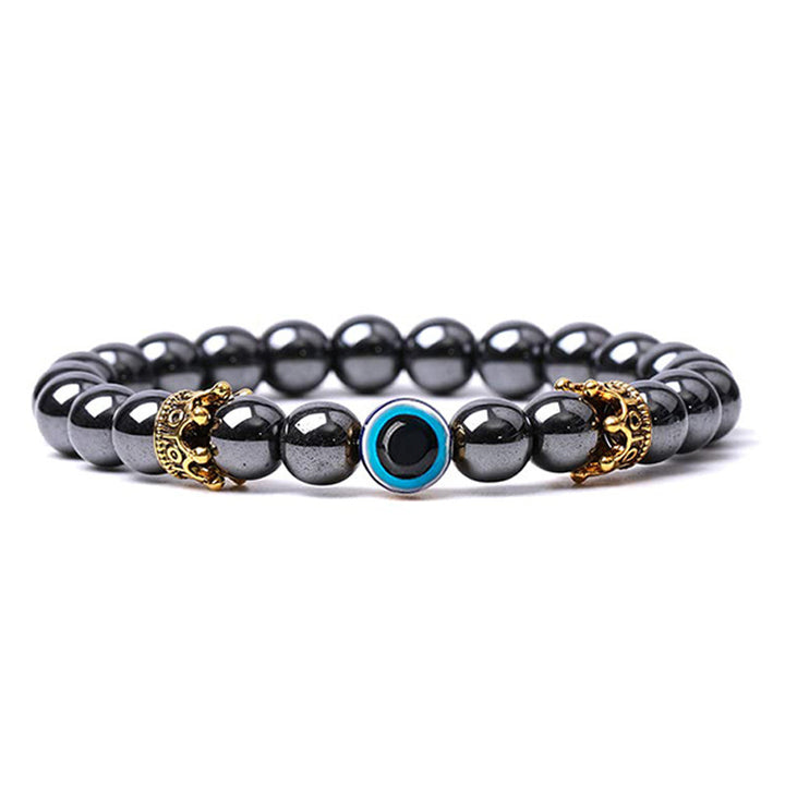 Natural Stone With Evil Eye Protection Bracelet - Hematite - image 6