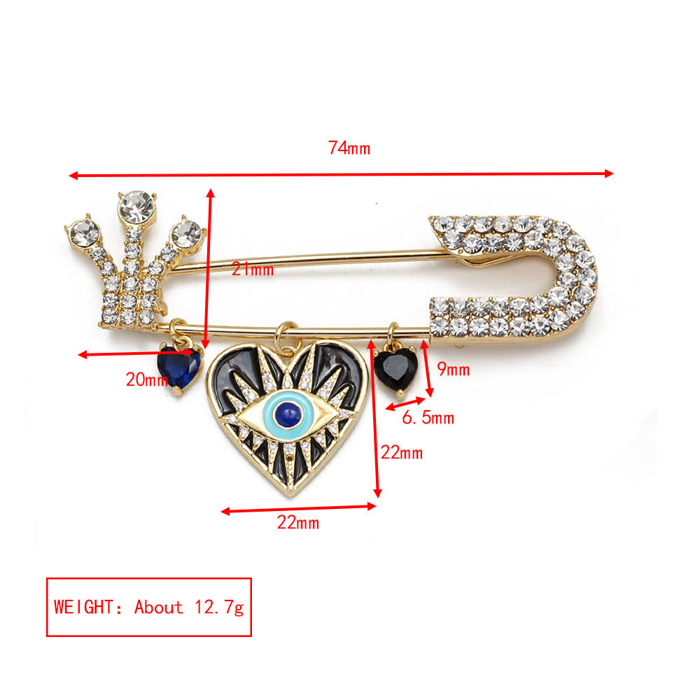 Olivenorma White Zircon Evil Eye Heart Brooch - Black Evil Eye & Obsidian - image 16