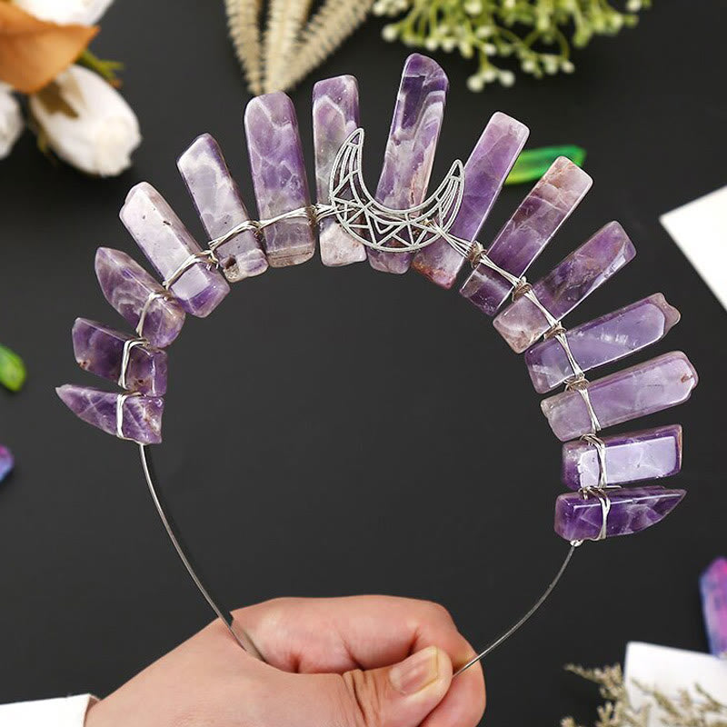 Olivenorma Three Dimensional Moon Star Flat Tube Crystal Crown - Amethyst&Moon - image 1
