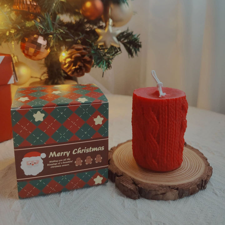 Olivenorma Engraved Glove Yarn Ball Christmas Sock Candle - Red wool Candle-5*7.5cm - image 2