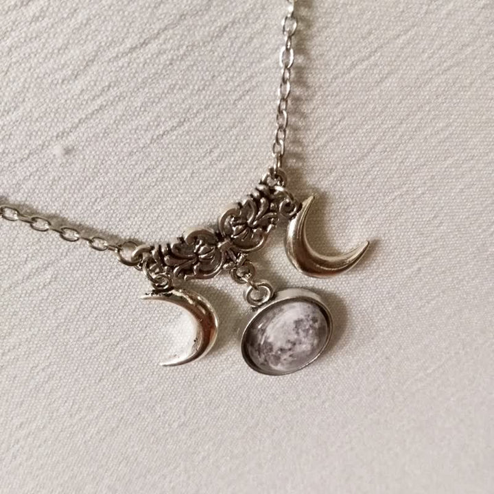 Olivenorma Vintage Double Crescent Moon Glass Necklace - image 3