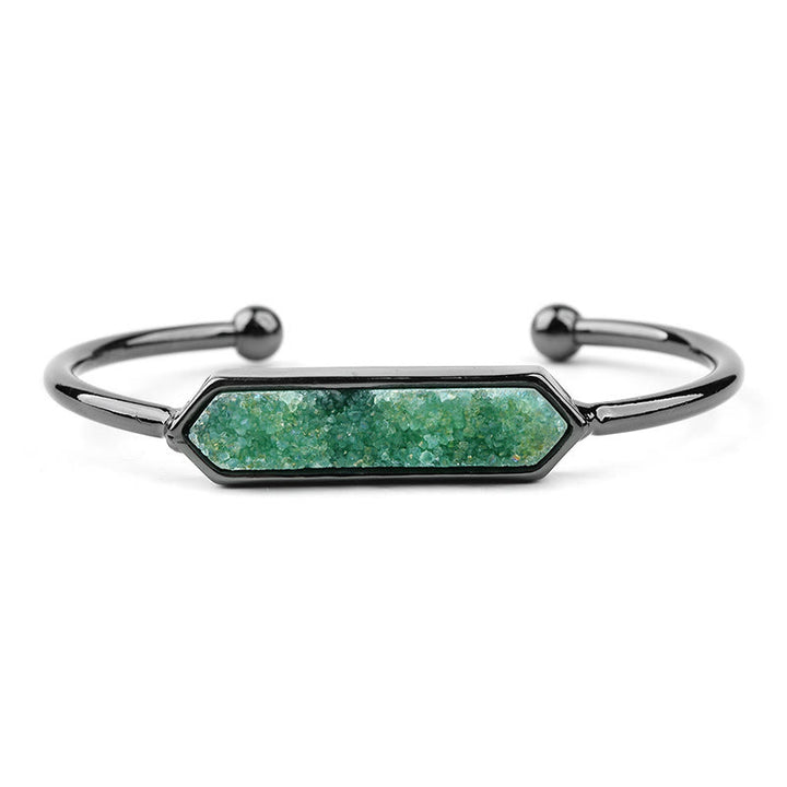 Olivenorma Natural Crystal Cluster Metal Copper Cuff Bracelet - Prehnite - Black - image 39