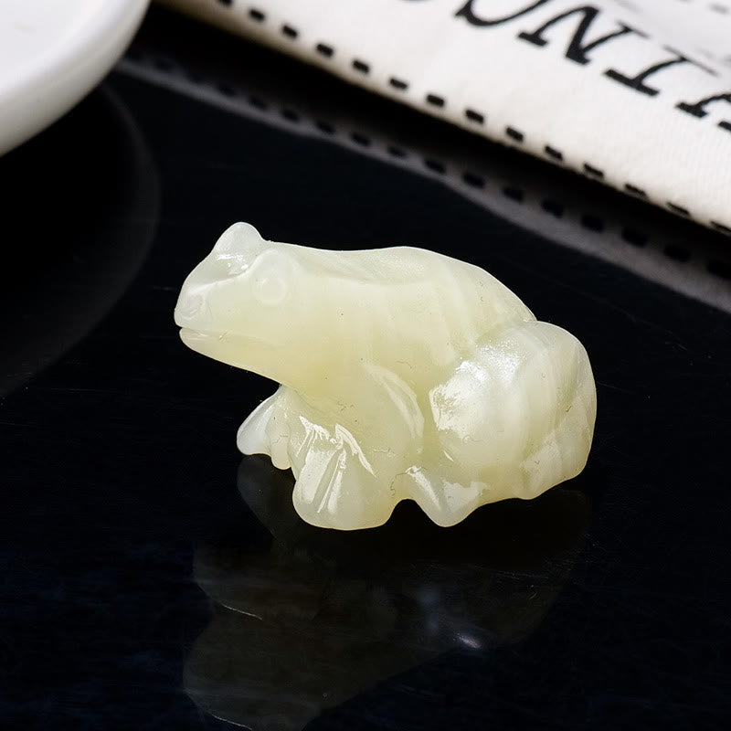 Olivenorma Natural Gemstone Carved Frog Statue Gemstone Decoration - White Agate - image 1