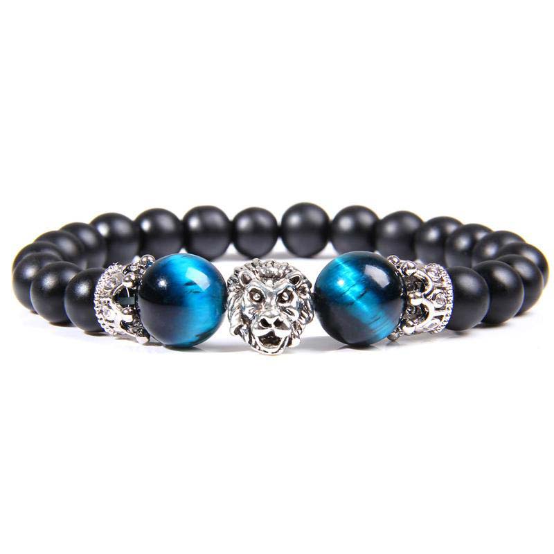 Olivenorma Natural Crystal Stone Lion Symbol Bracelet - Black Tourmaline&Blue Agate - Silver - image 16