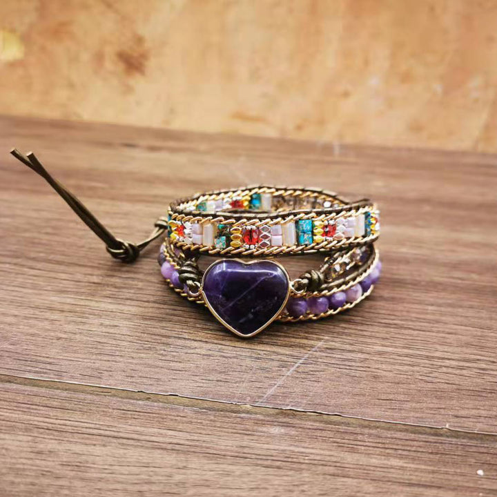 Olivenorma Amethyst Heart Charm Beads Wrap Bracelet - image 4
