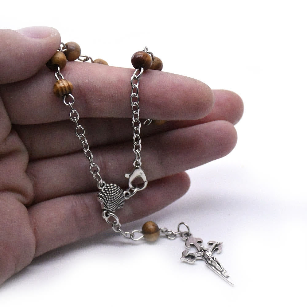 Olivenorma 6mm Wooden Bead Rosary Cross Bracelet - image 4